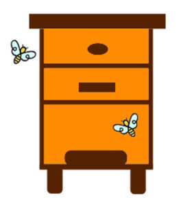 Bunte Bienenbeute als Zeichnung